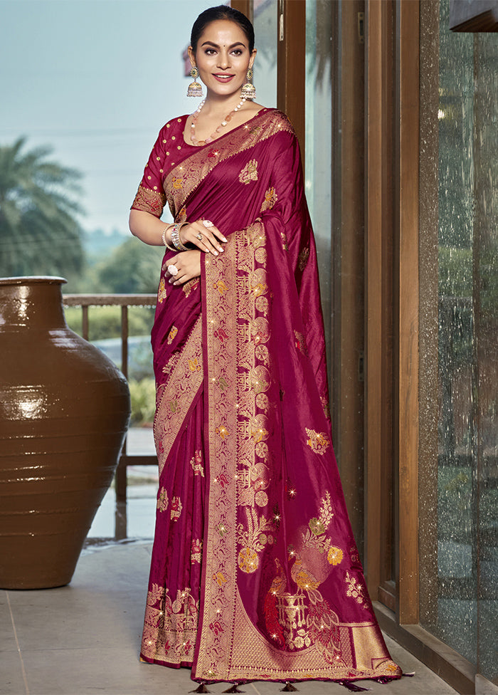 Magenta Dupion Silk Saree With Blouse Piece Cheap Sale Wiki