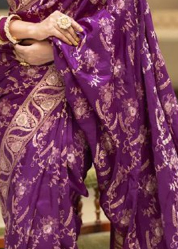 Purple Banarasi Silk Saree With Blouse Piece Cheap Pice Buy Discount