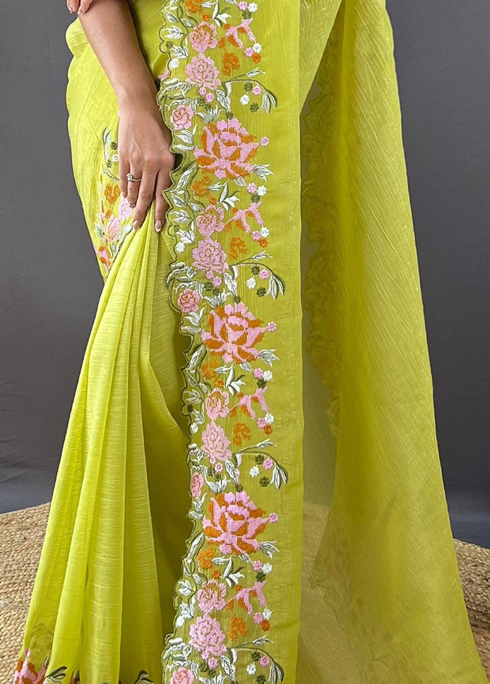 Green Spun Silk Saree With Blouse Piece Cheap Sale Geniue Stockist