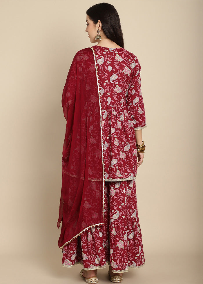 3 Pc Maroon Readymade Cotton Suit Set Sale High Quality