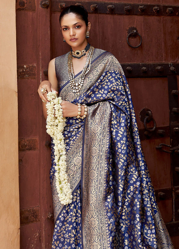 Blue Banarasi Silk Saree With Blouse Piece Buy Cheap Outlet