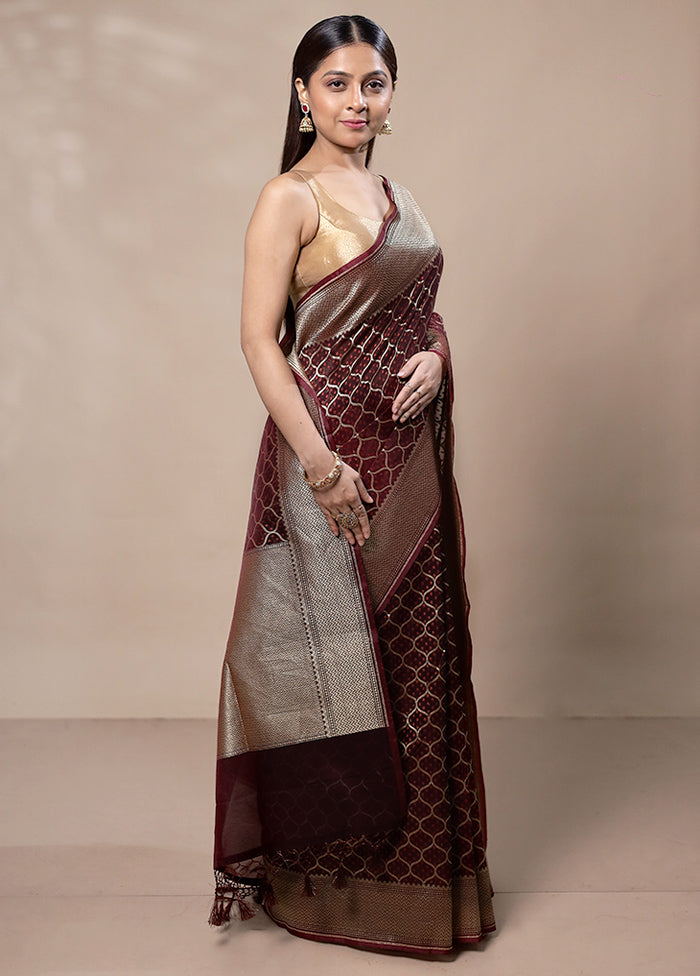 Maroon Kora Silk Saree With Blouse Piece Many Kinds Of Sale Online