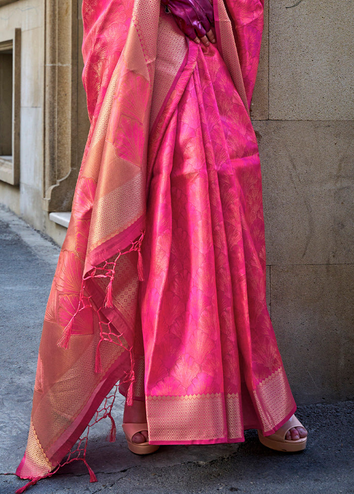 Pink Organza Saree With Blouse Piece Brand New Unisex Cheap Online