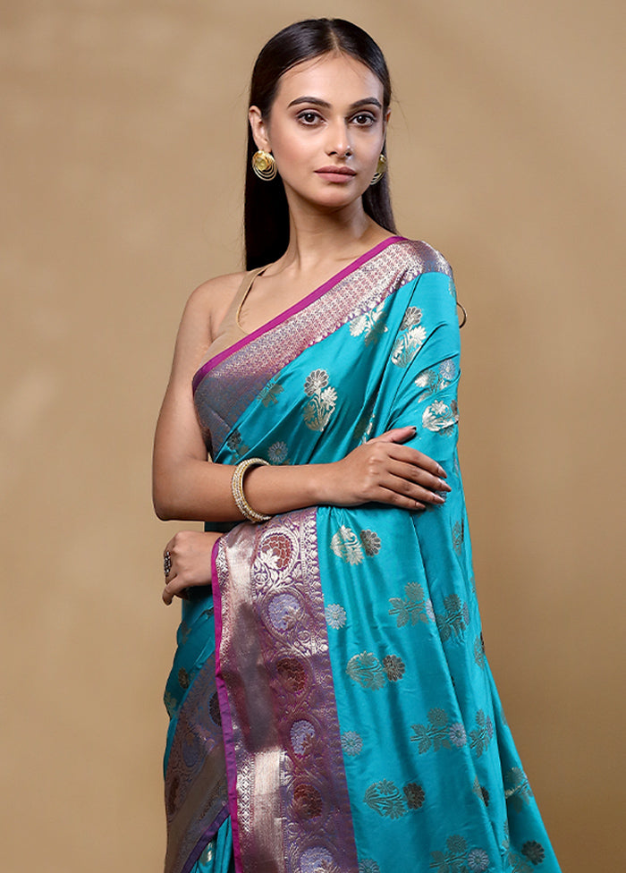 Blue Dupion Silk Saree With Blouse Piece Choice Online