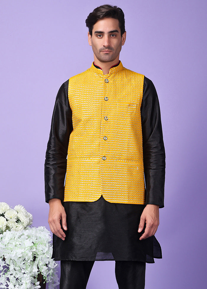 3 Pc Yellow Silk Nehru Set Buy Cheap Explore