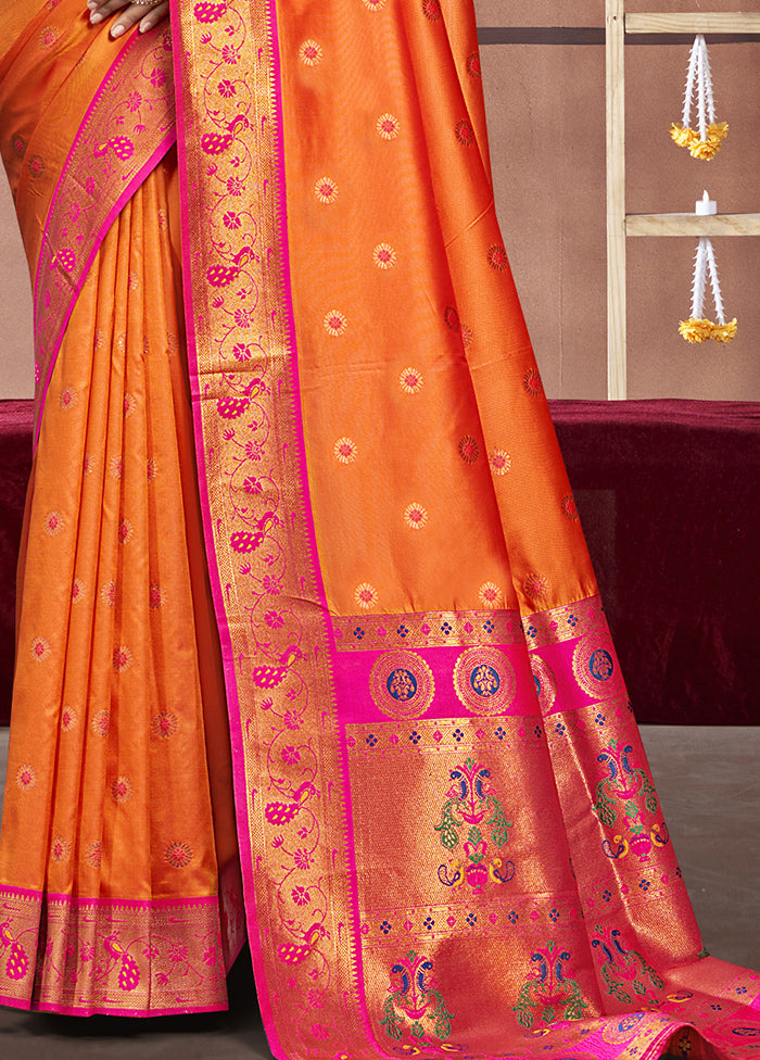 Orange Dupion Silk Saree With Blouse Piece 2025 New