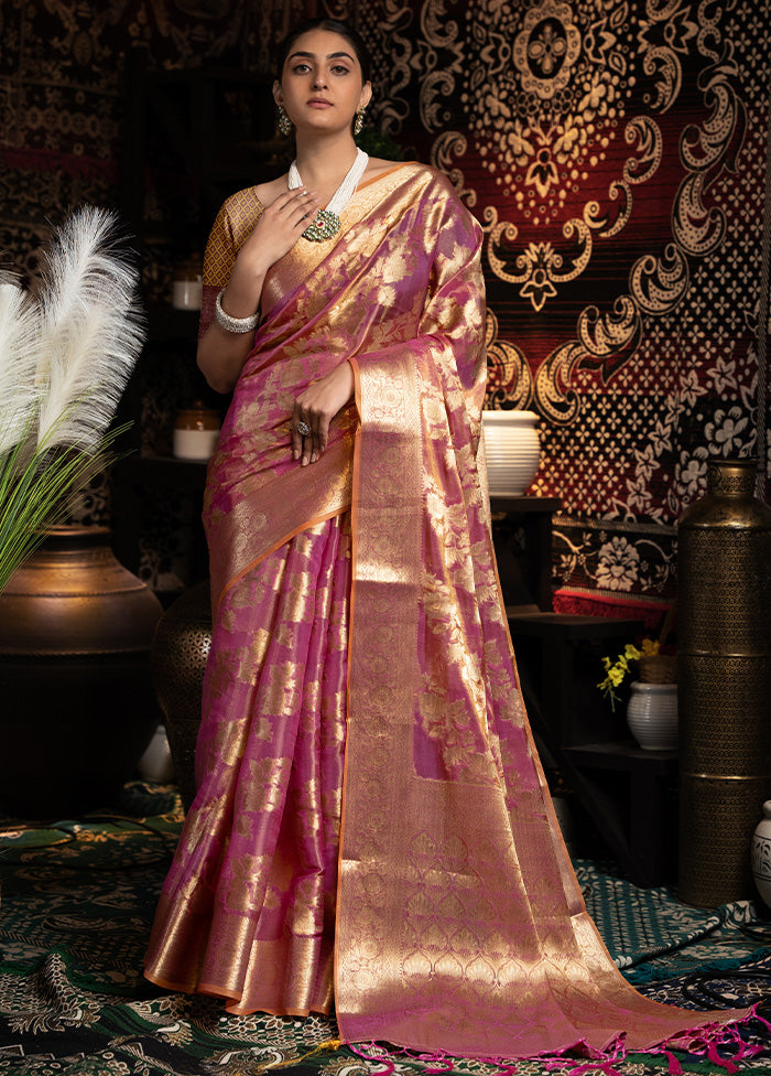 Purple Banarasi Silk Saree With Blouse Piece Limited Edition Sale Online