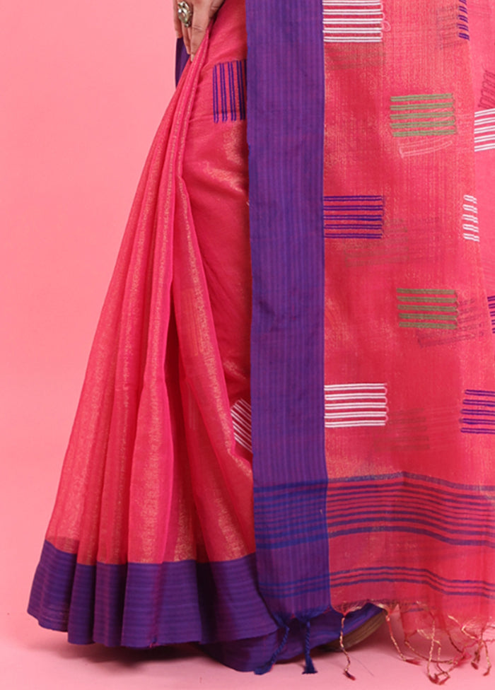 Pink Spun Silk Saree With Blouse Piece 2025 Newest Online