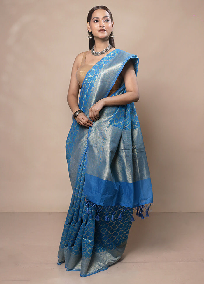 Blue Kora Silk Saree With Blouse Piece Shipping Outlet Store Online