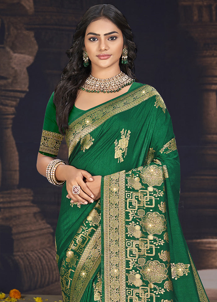 Dark Green Spun Silk Saree With Blouse Piece Discount Tumblr