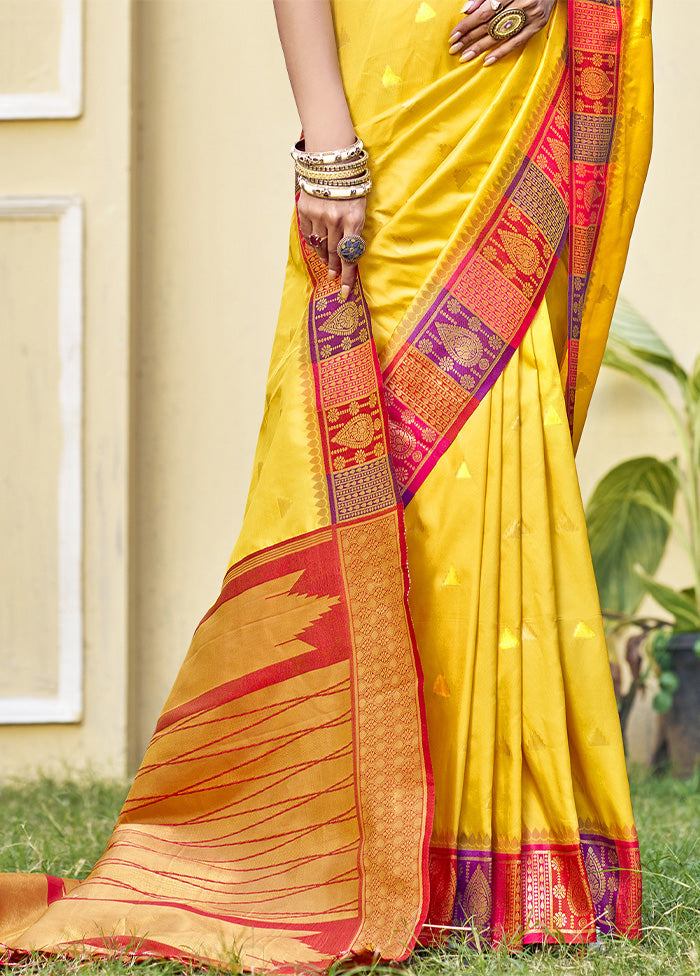 Yellow Dupion Silk Saree With Blouse Piece Largest Supplier