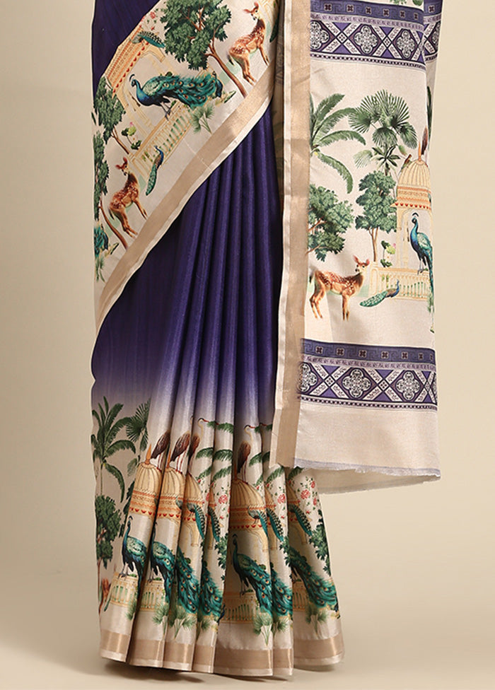 Royal Blue Cotton Saree With Blouse Piece With Paypal Online