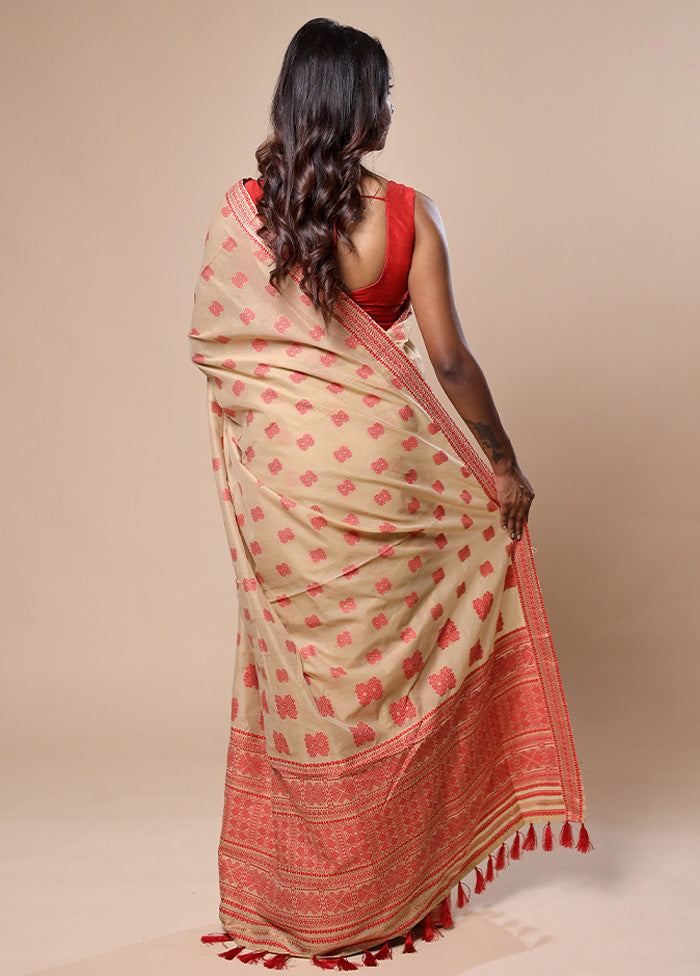 Cream Assam Silk Saree With Blouse Piece Online Online With Mastercard