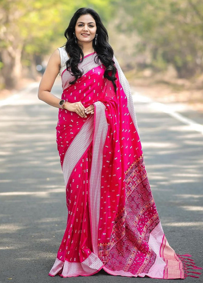 Pink Banarasi Silk Saree With Blouse Piece Buy Cheap The Cheapest