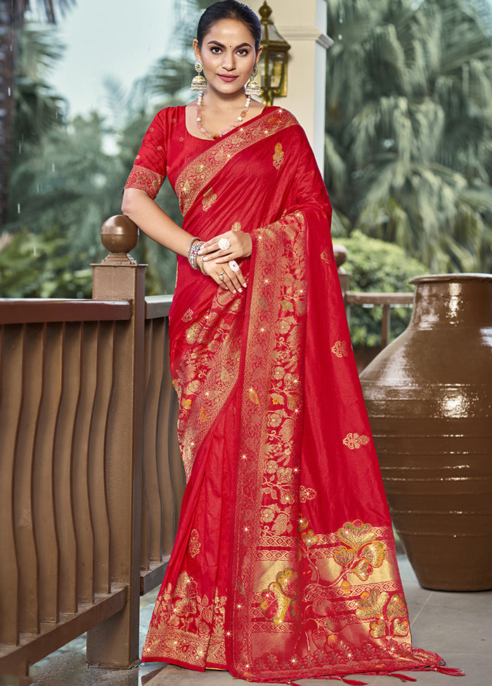 Red Dupion Silk Saree With Blouse Piece Real Online