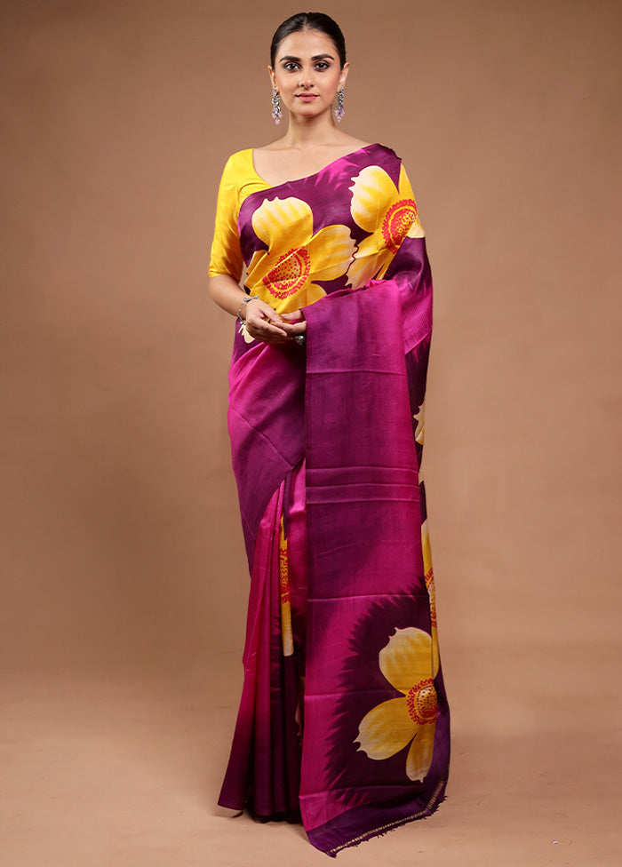 Pink Printed Pure Silk Saree Without Blouse Piece Manchester Great Sale Online