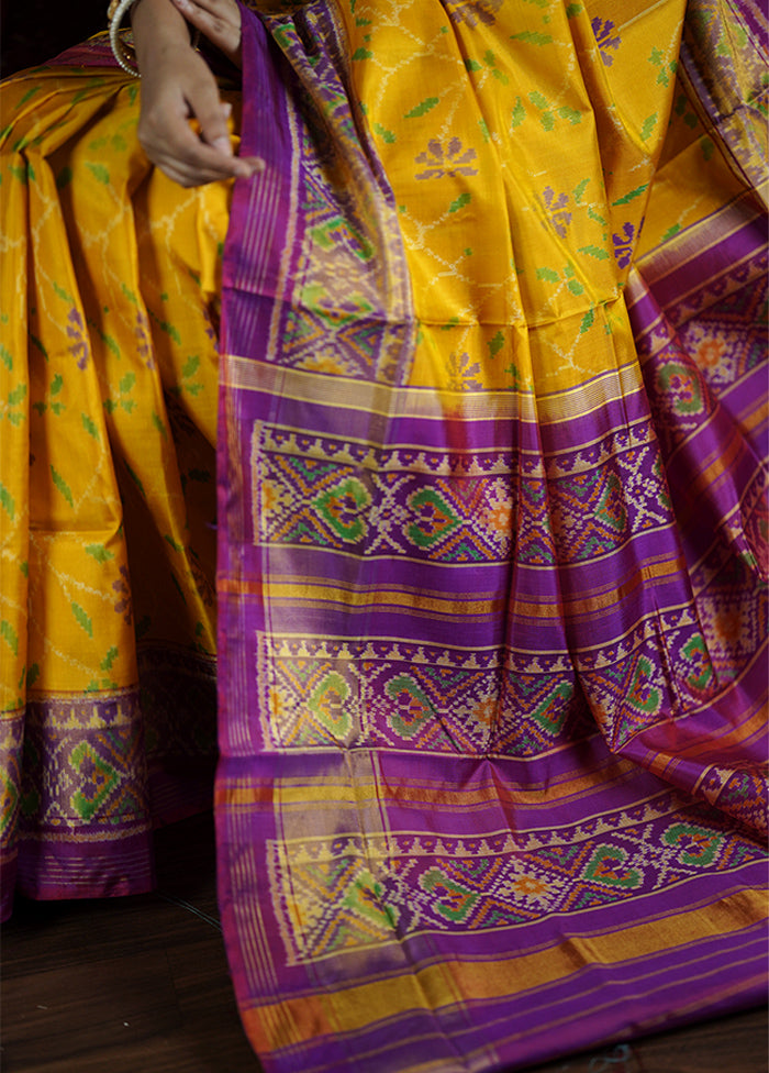 Yellow Handloom Patola Pure Silk Saree With Blouse Piece Sale Extremely