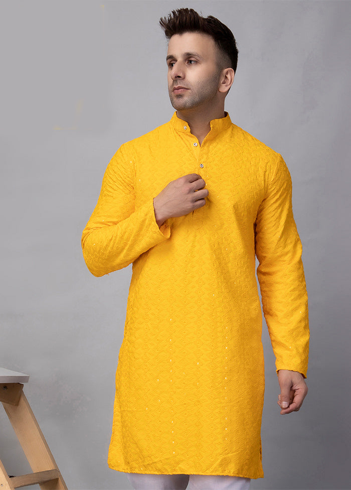 Yellow Viscose Embroidered Knee Length Kurta For Cheap Cheap Online