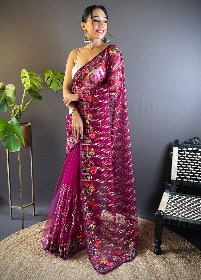 Magenta Net Net Saree With Blouse Piece Discount Classic