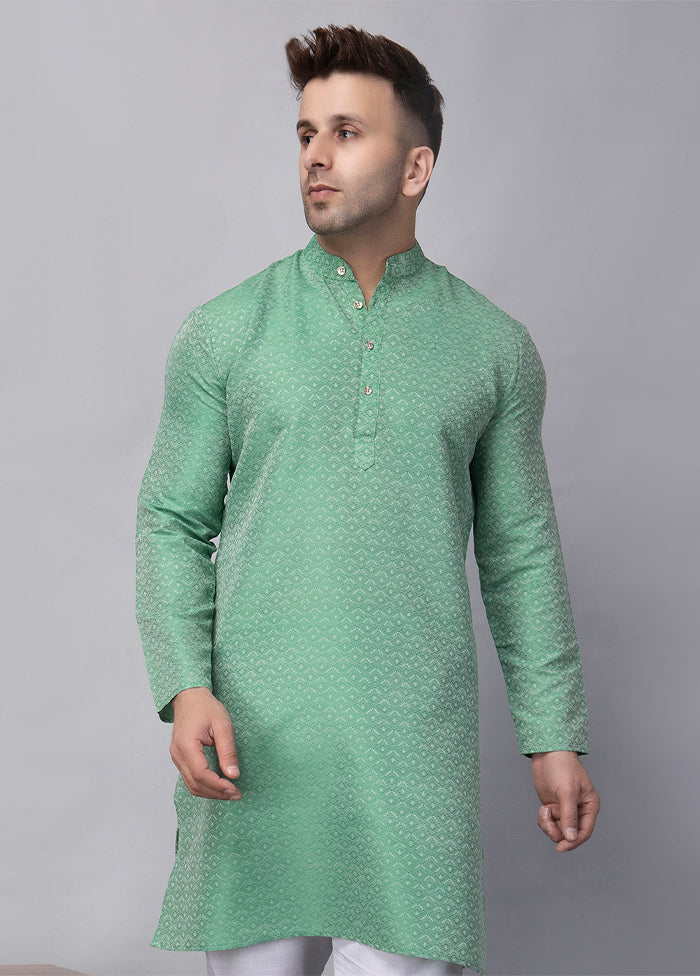 Green Viscose Jacquard Knee Length Kurta Exclusive Online