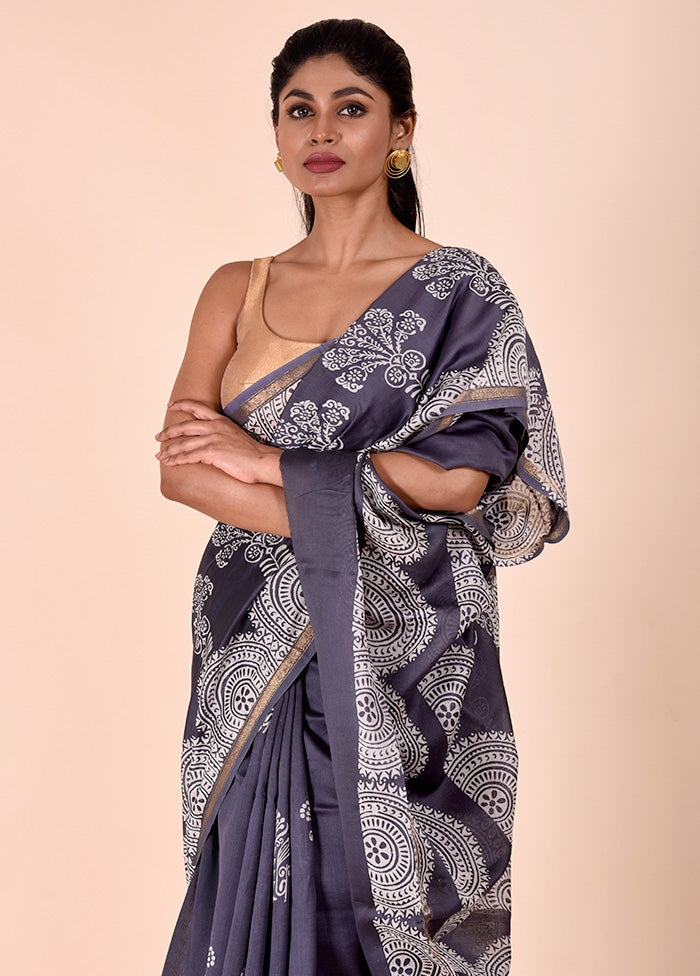 Grey Chanderi Cotton Saree With Blouse Piece Discount Classic