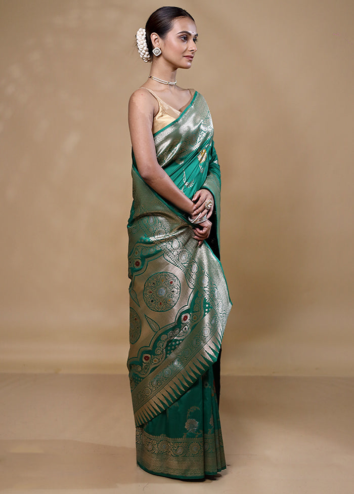 Green Katan Silk Saree With Blouse Piece Sale 2025