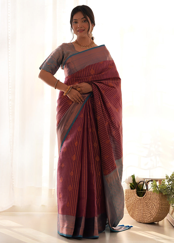 Wine Kanjivaram Silk Saree With Blouse Piece Best Place To Buy Online