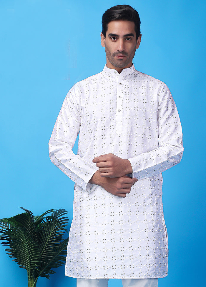 White Silk Embroidered Knee Length Kurta Buy Cheap Cheap