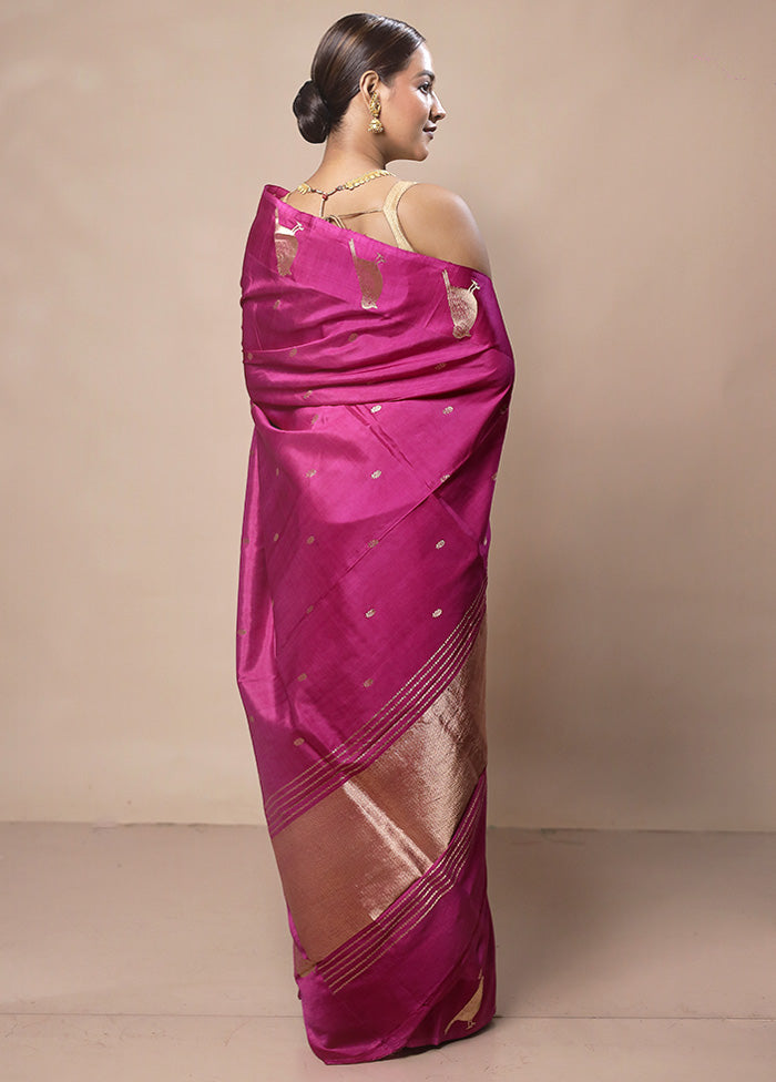 Pink Handloom Katan Pure Silk Saree With Blouse Piece Clearance Clearance Store