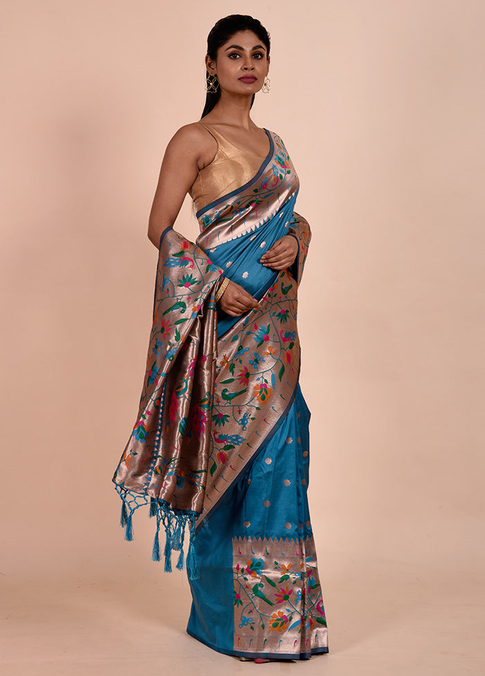 Blue Dupion Silk Saree With Blouse Piece Cheap Best Wholesale