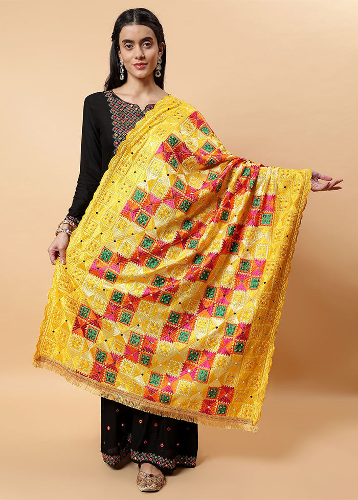 Yellow Chinon Phulkari Work Dupatta Clearance 2025 Unisex