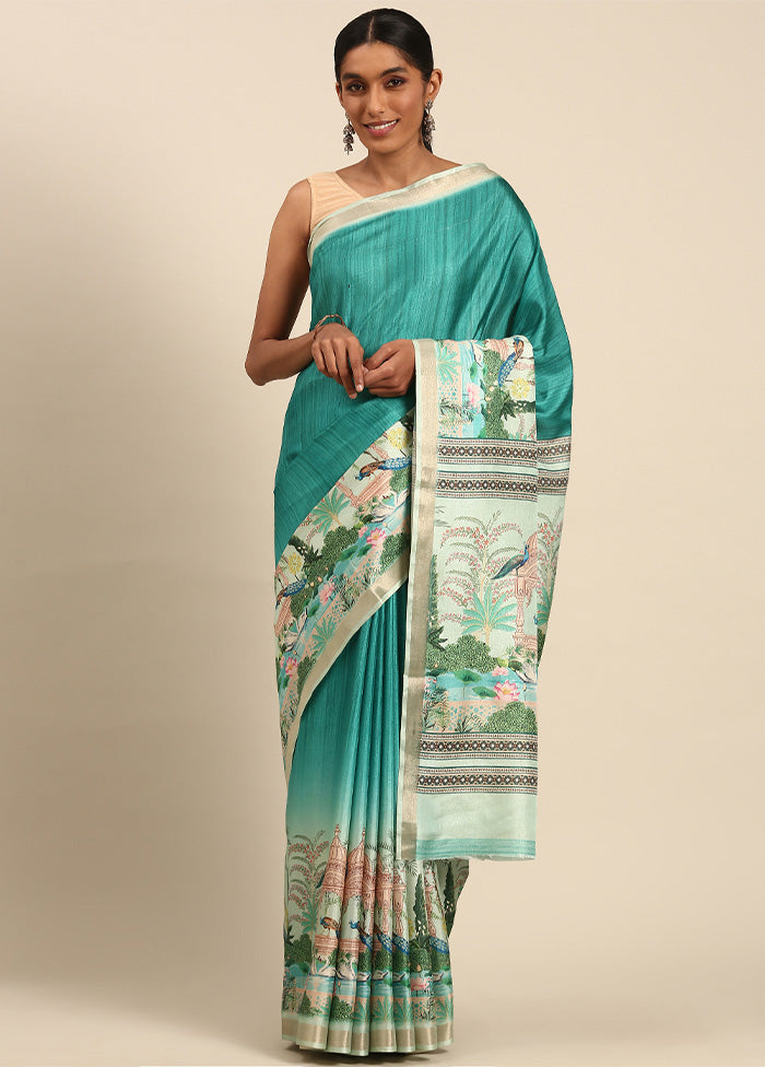 Turquoise Cotton Saree With Blouse Piece Outlet 2025 Newest