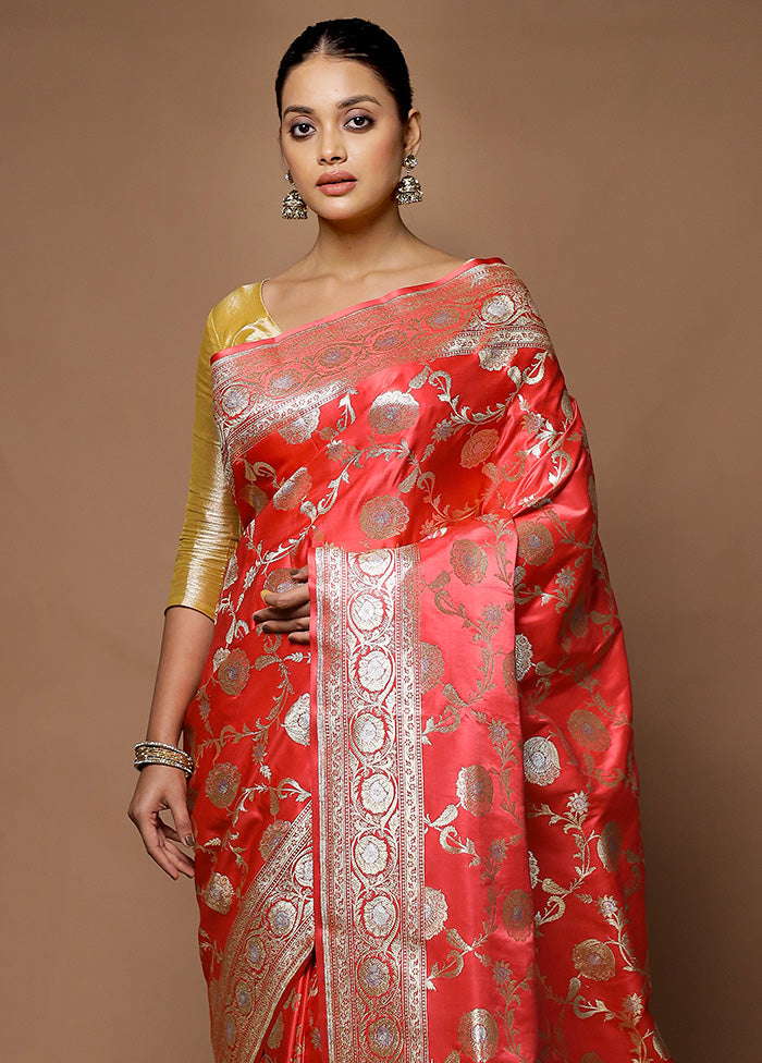 Pink Banarasi Silk Saree With Blouse Piece Buy Cheap Discount