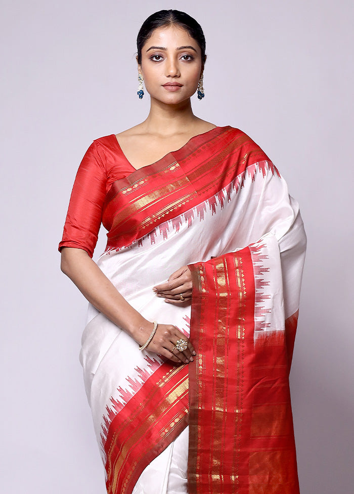 White Gadwal Pure Silk Saree Without Blouse Piece Cheap Eastbay