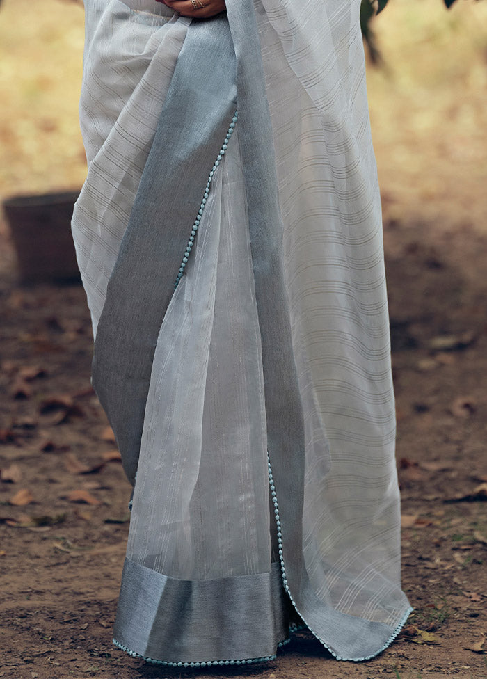 Grey Organza Saree With Blouse Piece Store With Big Discount