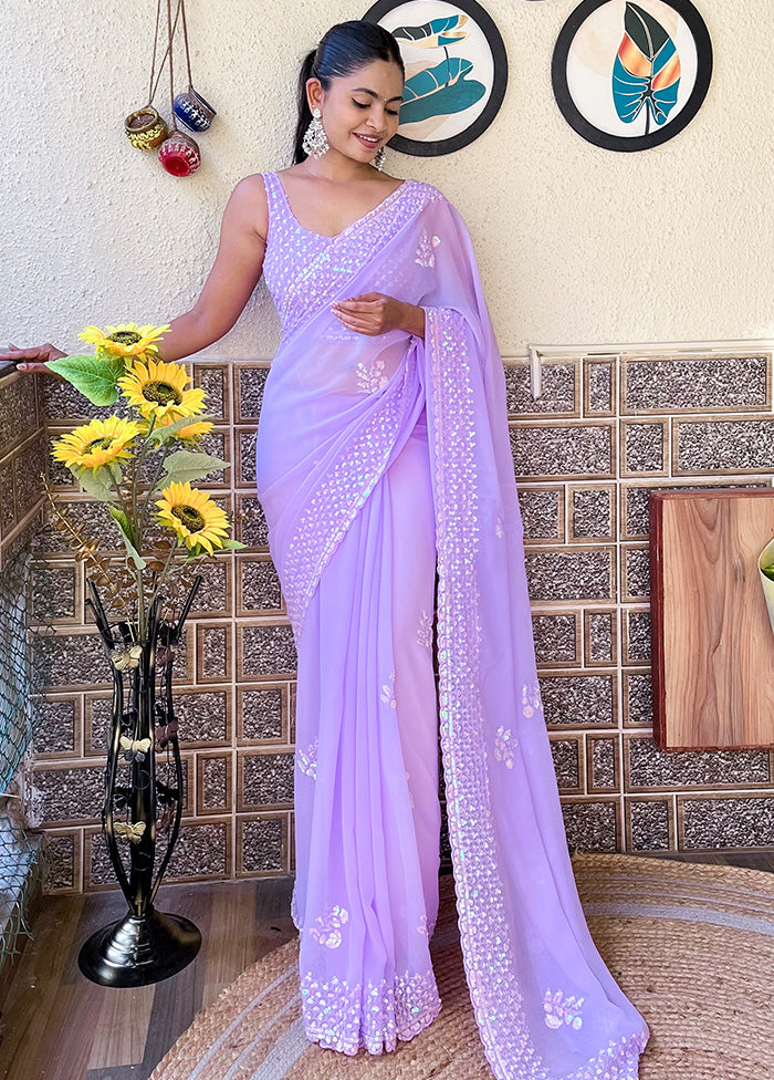 Lavender Georgette Saree With Blouse Piece Discount 2025 Unisex