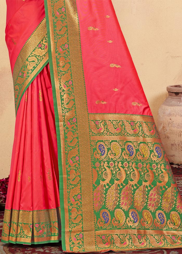 Pink Dupion Silk Saree With Blouse Piece Clearance Limited Edition