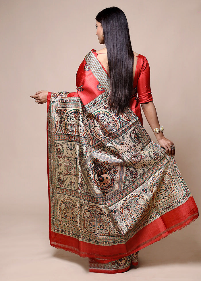 Red Printed Pure Silk Saree Without Blouse Piece Online Shop From China