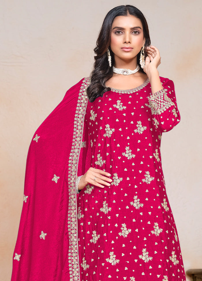 3 Pc Pink Semi Stitched Silk Suit Set Wide Range Of Cheap Online