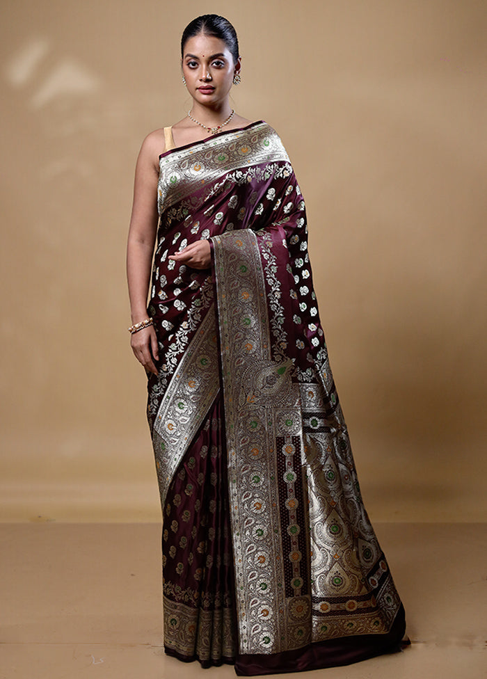 Brown Banarasi Silk Saree With Blouse Piece Sale Official