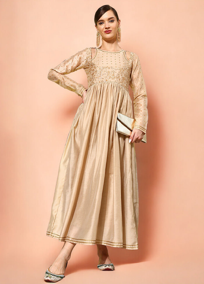 Beige Readymade Chanderi Indian Dress Perfect Sale Online