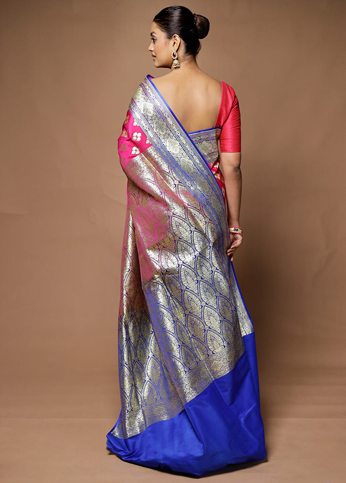 Pink Banarasi Silk Saree With Blouse Piece Genuine For Sale