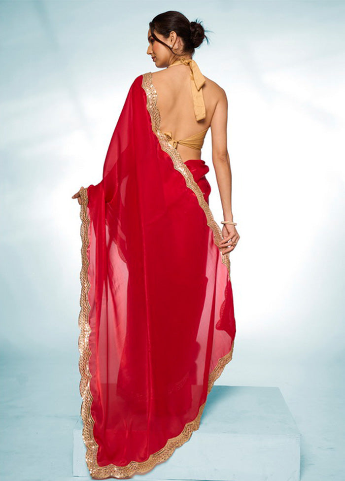 Red Spun Silk Saree With Blouse Piece Very Cheap Cheap Online