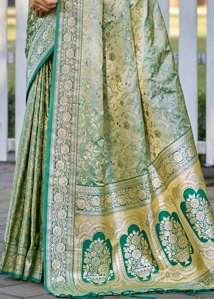 Green Spun Silk Saree With Blouse Piece Free Shipping Best Seller