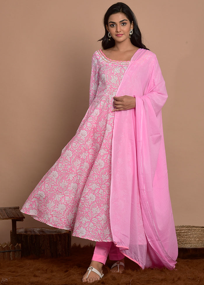 3 Pc Pink Cotton Suit Set With Dupatta Pre Order Online