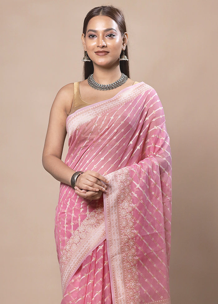 Pink Kora Silk Saree With Blouse Piece Store Cheap Online