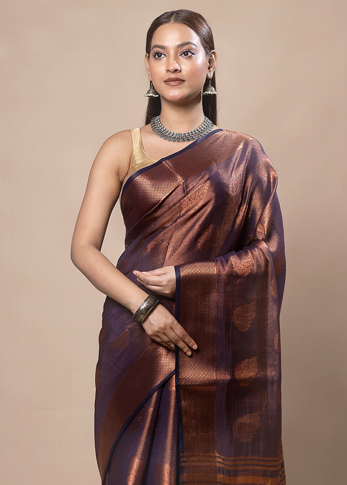 Purple Tissue Silk Saree With Blouse Piece Marketable