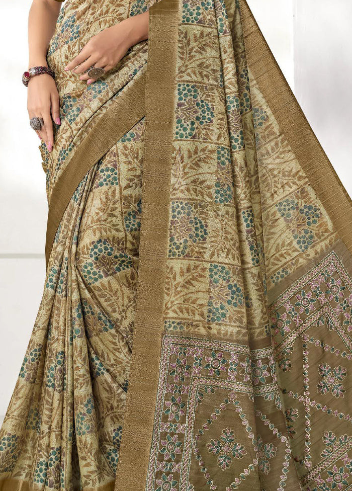 Olive Green Spun Silk Saree With Blouse Piece Fashionable Sale Online