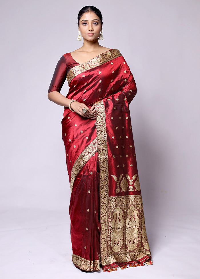 Red Handloom Assam Pure Silk Saree With Blouse Piece Free Shipping Supply