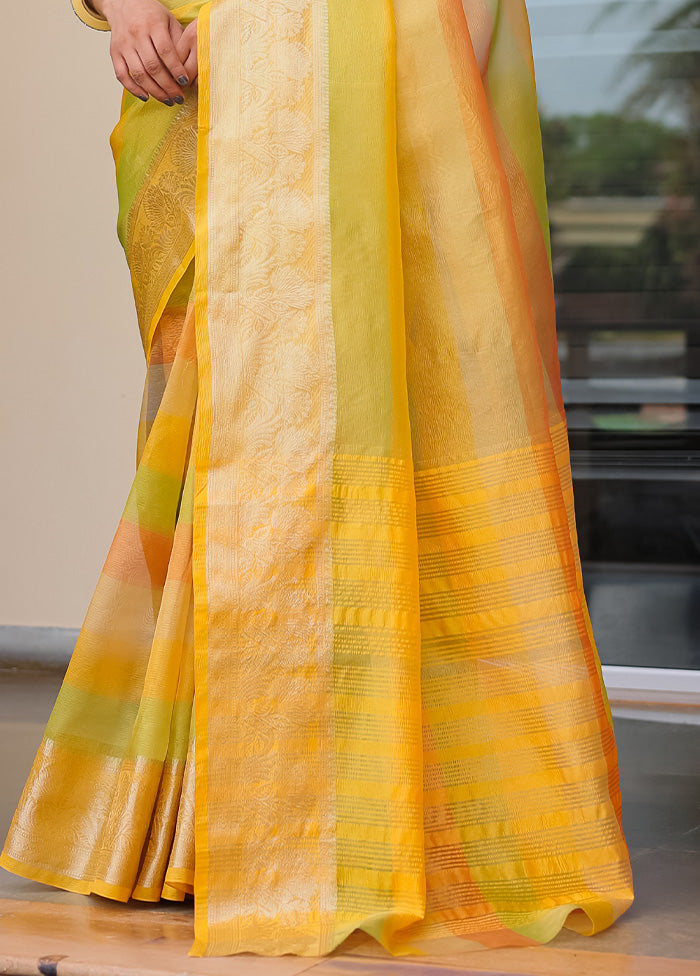 Yellow Banarasi Silk Saree With Blouse Piece Pices Cheap Pice